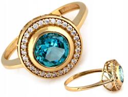 Lovrin Arany gyűrű 585 kerek Markiza kék kővel és cirkóniákkal