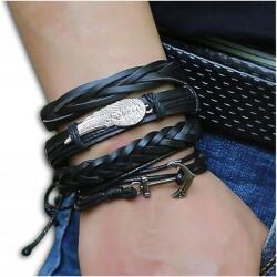  Fekete bőr karkötő férfiaknak szett, 4 darabos Bőr szett (Skórzana Bransoletka zestaw komplet SKÓRA)