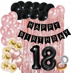Lewer Ballonfal Szett 18. Születésnapra Fekete 33DB Szülinapi Fekete-rózsaszín