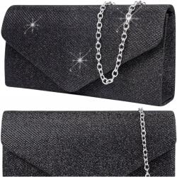 EdiBazzar Fekete elegáns alkalmi borítéktáska lánccal, válltáska (Wizytowa Torebka elegancka ramię Błyszcząca)