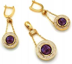 Lovrin Arany ékszerszett 585 függő fülbevaló és medál lila kövekkel (Lovrin024)