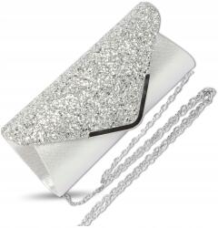 EdiBazzar Kopertatáska, ezüst színű, csillogó, brokátos női alkalmi táska (PUZDERKO Wizytowa Torebka Kopertówka)