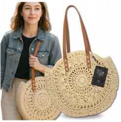 Bad&Bags Női táska, kerek strandtáska Bad&bags, klasszikus szalma, A4-es méret, XL, nyári (BAD&BAGS torba damska na plażę słomkowa)