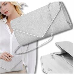EdiBazzar Ezüst Színű, Csillogó Alkalmi Borítéktáska Kézitáska Esküvőre, Bálba, Partira (Błyszcząca Torebka Kopertówka Brokatowa)