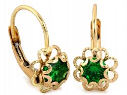 Lovrin Arany fülbevaló 585-ös finomságú, áttört virág mintával és zöld cirkónia kővel, kislányoknak (53185448)