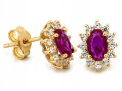 Lovrin Arany fülbevaló 585 ovális markiz fazonú, piros köves, stekkeres ajándék