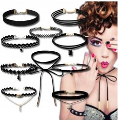 EdiBazzar 10 darabos nyaklánc szett, bőr szíj, celebritás stílusú, choker, boho, női, punk, fekete (Zestaw naszyjnik rzemyk celebrytka choker)