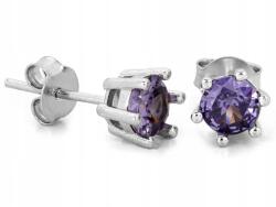 Lovrin Egyedi 925-ös ezüst fülbevaló stekkeres (stiftes) rögzítéssel, lila cirkónia kővel, ajándéknak (Lovrin)