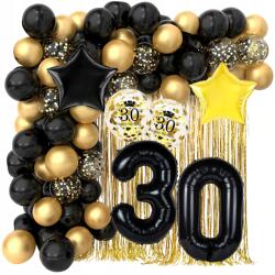 Lewer Szett Lufik 30. születésnapra szám dekoráció Fekete Arany Stílusos Erős
