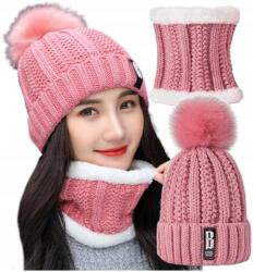 EdiBazzar Meleg Téli Kötött Mintás Női Szett Bélelt Sapka Kéménygallér Télre (5905884079027)