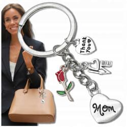 EdiBazzar Kulcstartó, Táska Dísz, Ajándék, Szív Alakú Ezüst Kulcstartó (Srebrny brelok do kluczy serce na dzień mamy)