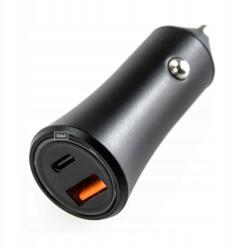  Szivargyújtós Usb Töltő, 1xUSB-C, 1xUSB, gyorstöltés 5V/3A, max 18W, fekete (TB2230)