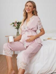 Shein KC41205 Shein Kismama Szatén Pizsama Csipkével S