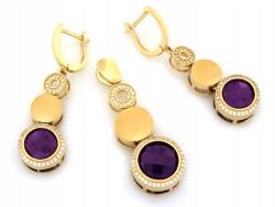 Lovrin Arany szett 585 (14 karátos) fülbevaló és medál lila cirkónia kővel, 21.35g ajándék (59599416)