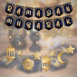  Ramadán Eid Mubarak Dekorációs Készlet Arany Girlandákkal és Bannerekkel (B09P194X2J)
