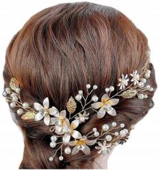  Arany színű hajpánt, ág, virág, gyöngy díszítés Esküvőre (5905204482032)