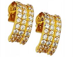 Lovrin Ezüst fülbevaló, aranyozott, 925-ös, vessző alakú, stekkeres, fehér cirkónia kövekkel (Lovrin)