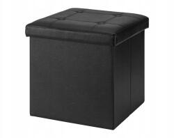  Puff tároló ülőke 40x40x40 cm, fekete bőr (5906225282953)