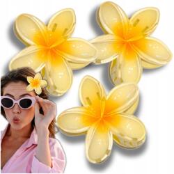 EdiBazzar Szett 3 db sárga hajcsat plumeria virágokkal, 8 cm-es trópusi stílus (Zestaw 3 żółtych spinek do włosów 8 cm)