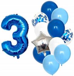 12 db-os kék színű Lufik fiúknak, gyerekeknek, 3 éveseknek, születésnapra