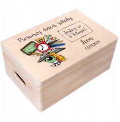 Creative Deco Fából készült doboz iskolai emlékeknek, gyermek névvel, ajándék, 30x20 cm (JANCDSD130CUSTOMSCHOOLDAYUFOFBM)