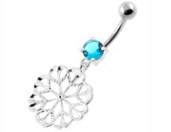 Lovrin Ezüst 925 köldökpiercing áttört kék mintával, divatos, látványos ajándék (Lovrin 63210)