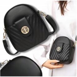 EdiBazzar Fekete bőr városi telefontartó táska vállra, steppelt, tágas (Czarna na telefon miejska torebka skórzana)