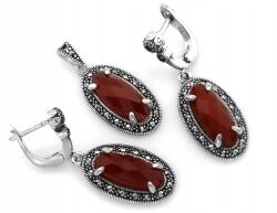 Lovrin Ezüst női szett 925 nagy piros köves fülbevalóval és medállal (Lovrin)
