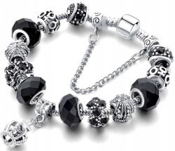  Ezüst moduláris karkötő fekete charmokkal és cirkónia kövekkel, női, ajándékba (8961266432832)