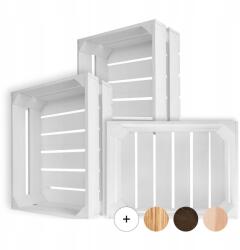 Creative Deco Fehér fa láda deszkákból, doboz, tárolóláda játékoknak, virágoknak, 40x30x15 cm, 3 darabos szett (X001YV5D59)