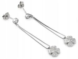 Lovrin Hosszú ezüst fülbevaló lánc 925 négylevelű lóherével, fehér cirkónia kövekkel, 2.17g