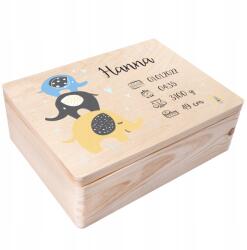 Creative Deco Doboz a gyermek születésére, fa metrikával, gravírozott ajándék, 40x30x14 cm (JANCDSD140BCUSTOMELEBMEMBOXFBM)