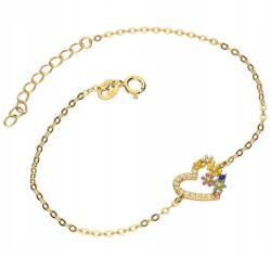 Lovrin Ezüstözött, aranyozott 925-ös ezüst karkötő színes virágos szívvel, cirkónia kövekkel (Lovrin)