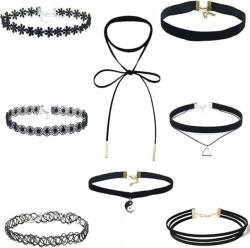  Febbya choker nyaklánc szett, 9 darabos csomag, fekete, rugalmas bársony