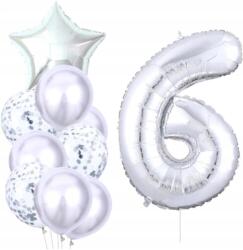 Ezüst Lufik 10db 6. Születésnapra konfetti 6-os szám