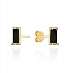 ZŁOCISTO Arany fülbevaló 585 14kt téglalapok fekete kővel, stekkeres 0.91g (Lovrin)