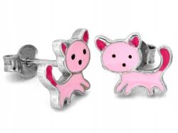 Lovrin 925-ös ezüst fülbevaló, cica formájú, rózsaszín zománccal, 1.60g, divatos mintával, ajándéknak