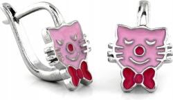 Lovrin 925-ös ezüst gyermek fülbevaló, angol kapcsos, rózsaszín zománcozott cicás (Lovrin 55530)