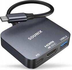 SOUNIX Usb-c Hub Átalakító 3 az 1-ben: Hdmi 4K, Pd Töltés (3IN1)