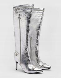 Warehouse Ezüst Színű Bőr Csizma Magassarkú Orr Térdig Érő Warehouse 41-ES (BWW05863)