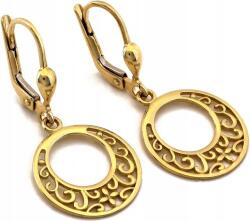 Lovrin 375-ös arany fülbevaló, lógós, kerek, áttört mintás, angol kapcsos, 9K-s karika fülbevaló