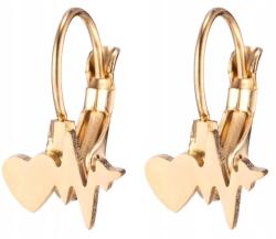  Arany Színű Fülbevaló, 316L Sebészeti Acélból, Aranyozott, Szív Pulzus Medállal, Finom (5905884036136)