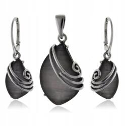 Lovrin 925-ös ezüst ékszerszett szürke gyöngyház berakással nyaklánc és fülbevaló (62475839)