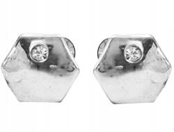 Lovrin Ezüst fülbevaló 925 sima lemez fehér cirkónia hatszög csavaros (107611)