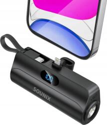 SOUNIX Kis Méretű 5000MAH Powerbank Lightning Csatlakozóval Iphone-hoz, 20W Usb-c/type-c Sounix (M2)