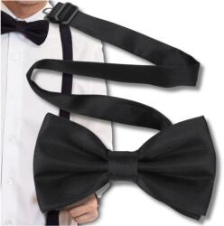 EdiBazzar Férfi Fekete Állítható Csokornyakkendő Elegáns Klasszikus Sima Csokornyakkendő (Klasyczna czarna muszka męska mucha)