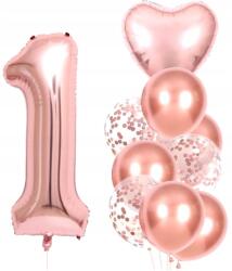 Lufik 10db-os születésnapi szett rózsaszín rózsa konfetti