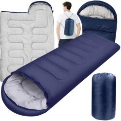 Lewer Meleg Múmia Alakú Hálózsák Turisztikai Könnyű Paplan 2 az 1-ben Fejrész Tartóval 210x70 cm (Śpiwór granatowy mumia)