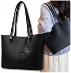 Bad&Bags Női Fekete Bőr Hatású A4-es Válltáska Shopper Táska Tágas Műbőr (BAD&BAGS Torebka czarna damska na ramię A4)