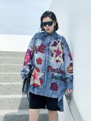  0011 Love nyomott mintás oversize farmer ing Y2K streetwear (KMEC50)